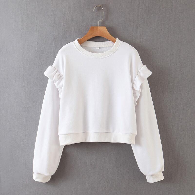 

Ruffle Trim Drop Shoulder Sweatshirt, White