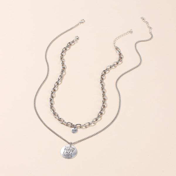 

2pcs Men Letter Engraved Coin Charm Necklace, Silver
