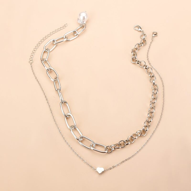 

2pcs Faux Pearl Decor Necklace, Silver