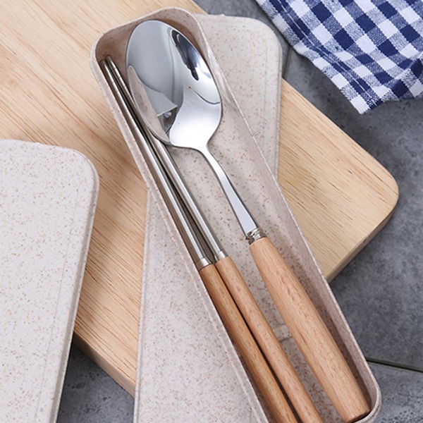 

1pc Spoon & 1pair Chopstick Set, Beige