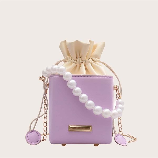 

Girls Faux Pearl Decor Drawstring Bucket Bag, Purple