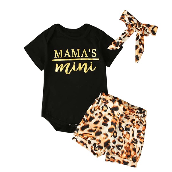 

Baby Girl Letter Graphic Bodysuit & Leopard Shorts & Headband, Multicolor