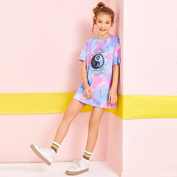 

Girls Tie-Dye Sun & Moon Graphic T-Shirt Dress, Multicolor