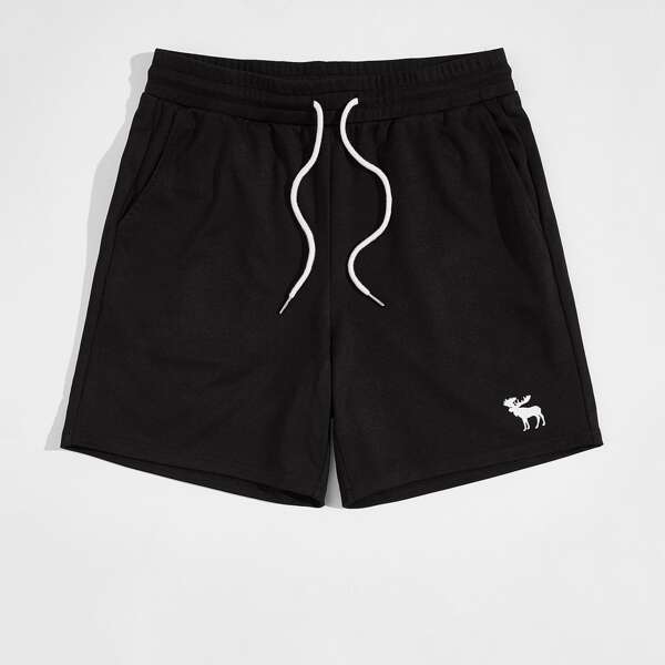 

Men Deer Print Track Shorts, Black