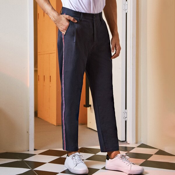 

Men Side Stripe Straight Leg Pants, Navy blue