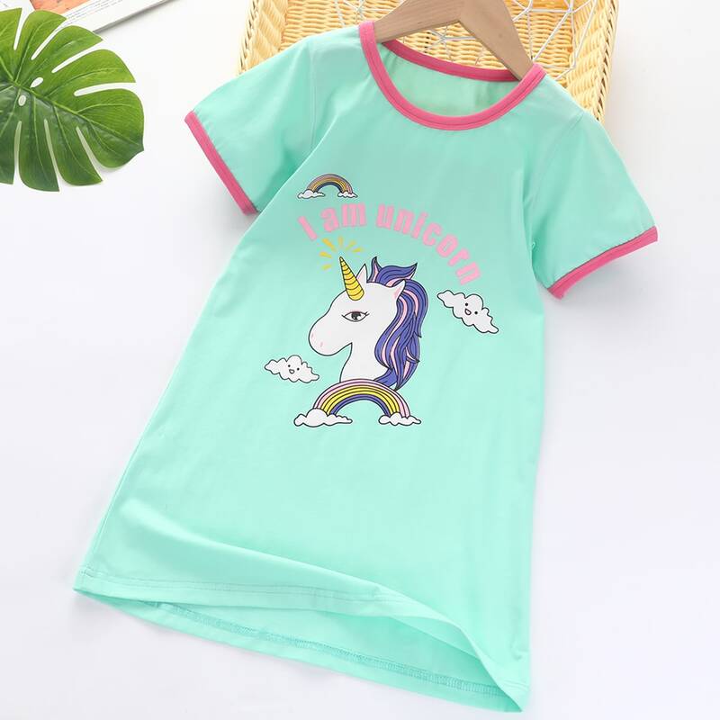 

Cartoon Unicorn & Slogan Print Night Dress, Mint green