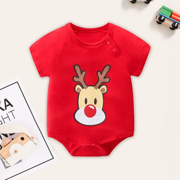

Baby Boy Christmas Print Bodysuit, Red