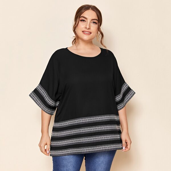 

Plus Tribal Print Blouse, Black