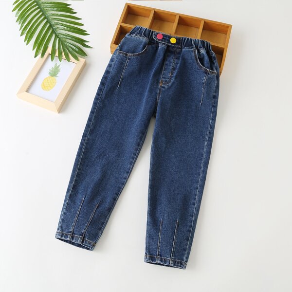 

Girls Button Front Solid Jeans, Medium wash