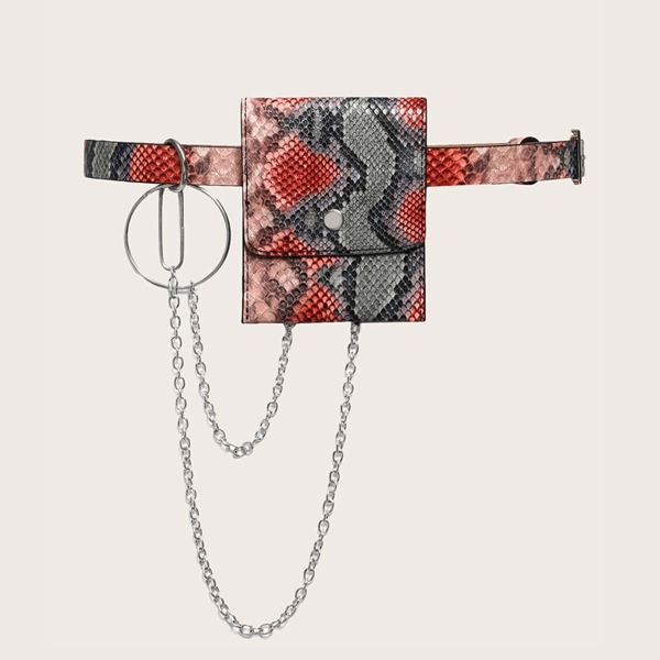 

Chain Decor Snakeskin Fanny Pack, Multicolor
