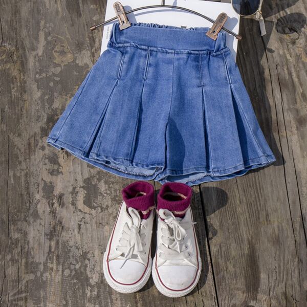 

Toddler Girls Pleated Denim Skort, Medium wash