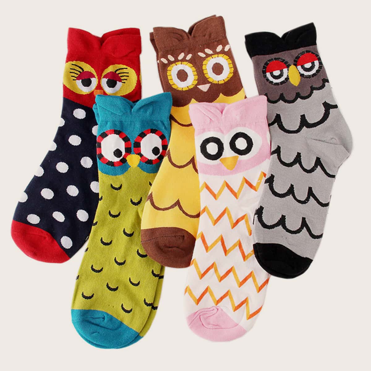

5pairs Owl Pattern Socks, Multicolor