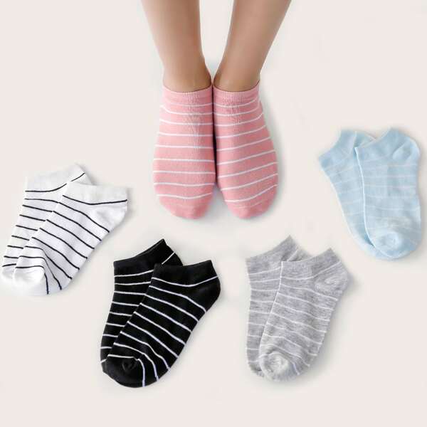 

5pairs Striped Socks, Multicolor