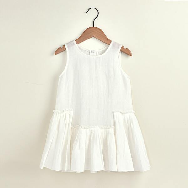 

Toddler Girls Wing Back Ruffle Hem Babydoll Dress, White