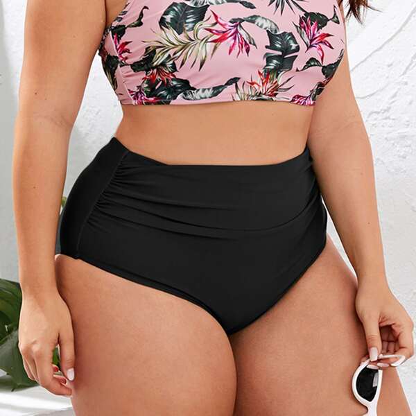 

Plus Ruched High Waisted Bikini Panty, Black