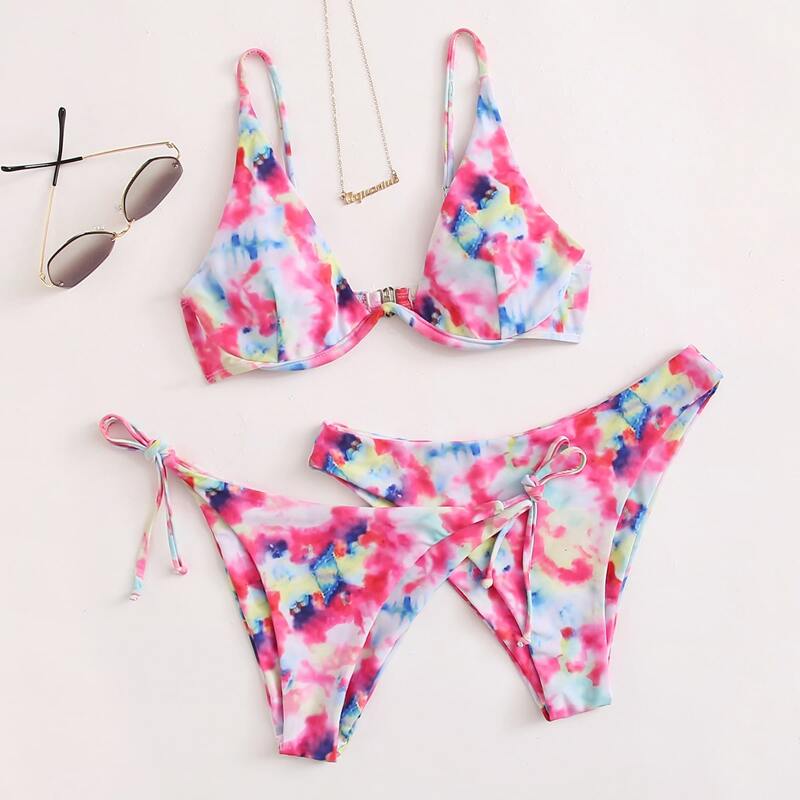 

3pack Tie Dye Underwire Co-ord Bikini Swimsuit, Multicolor