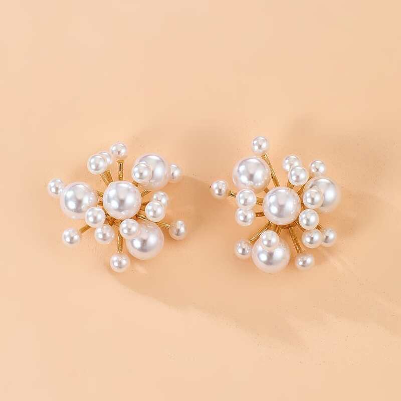 

Faux Pearl Stud Earrings, Gold