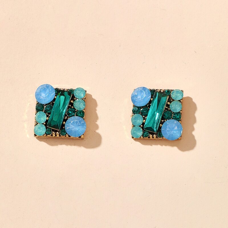 

Square Shaped Stud Earrings, Green