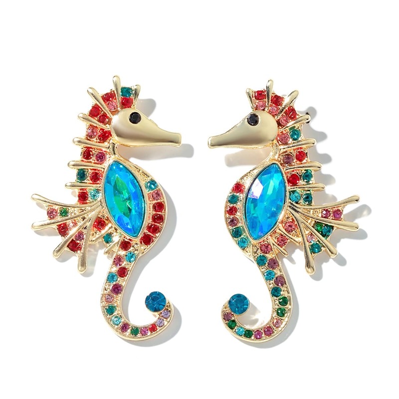 

Seahorse Design Stud Earrings, Multicolor