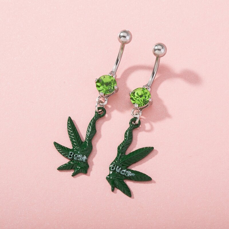 

1pair Leaf Charm Belly Rings, Green