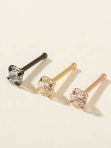 3入組/套水鑽裝飾鼻釘適合女士和男士,龐克穿孔,A時尚身體鏈禮品適用於任何場合 - 金黃色 - 查看 2