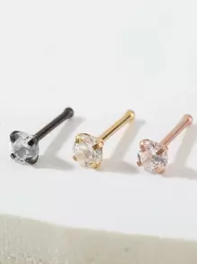 3入組/套水鑽裝飾鼻釘適合女士和男士,龐克穿孔,A時尚身體鏈禮品適用於任何場合 - 金黃色 - 查看 4