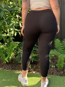 SHEIN EZwear Plus Flap Pocket Contrast Striped Tape Trousers - Black - View 2