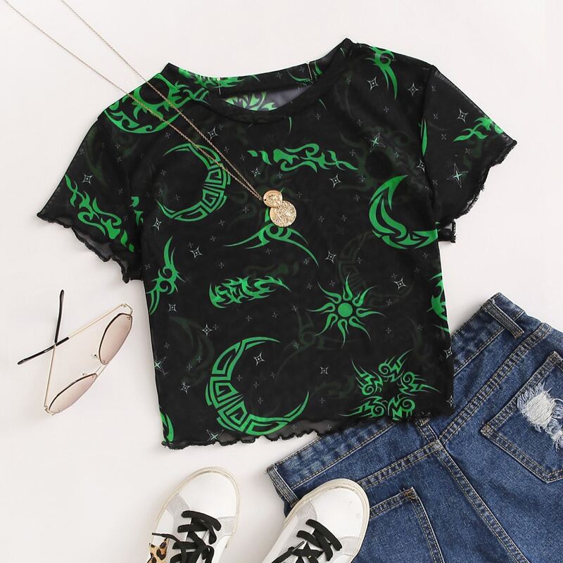 

Sun & Moon Sheer Mesh Tee, Black