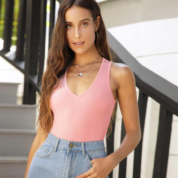 

Solid Form Fitted Crop Tank Top, Pastel baby pink