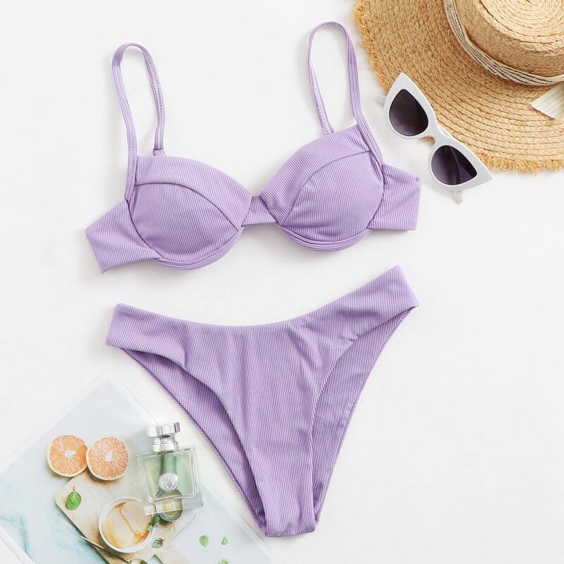 

Rib Underwire Bikini Swimsuit, Pastel lilac purple