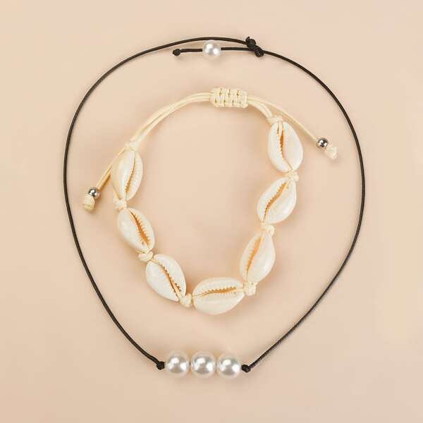 

2шт ювелирные изделия с декором ракушки, Многоцветный