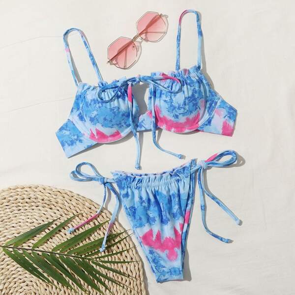 

Tie Dye Underwire Tie Side Bikini Swimsuit, Baby blue