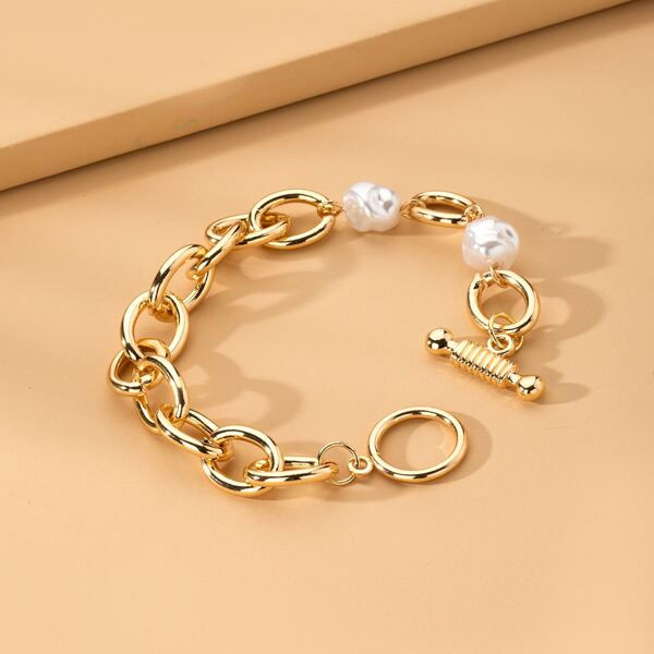 

Faux Pearl Decor Bracelet, Gold