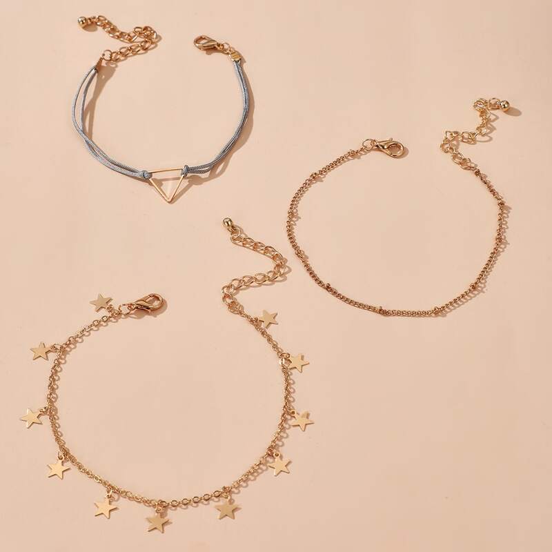 

3pcs Star Tassel Anklet, Gold
