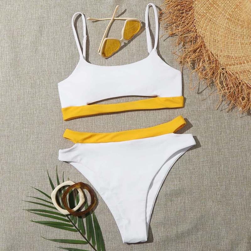

Colorblock High Waisted Bikini Swimsuit, White