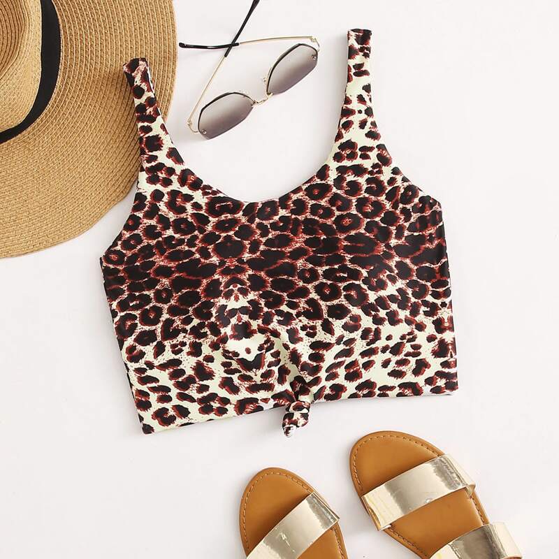 

Leopard Knot Hem Bikini Top, Multicolor