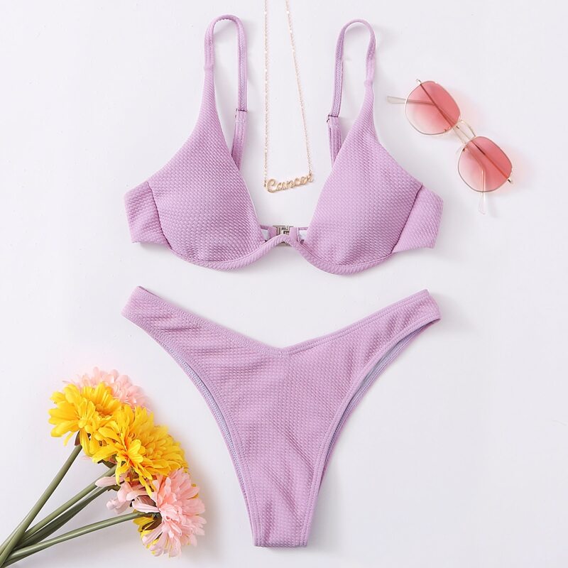 

Textured Underwire Bikini Swimsuit, Pastel baby pink