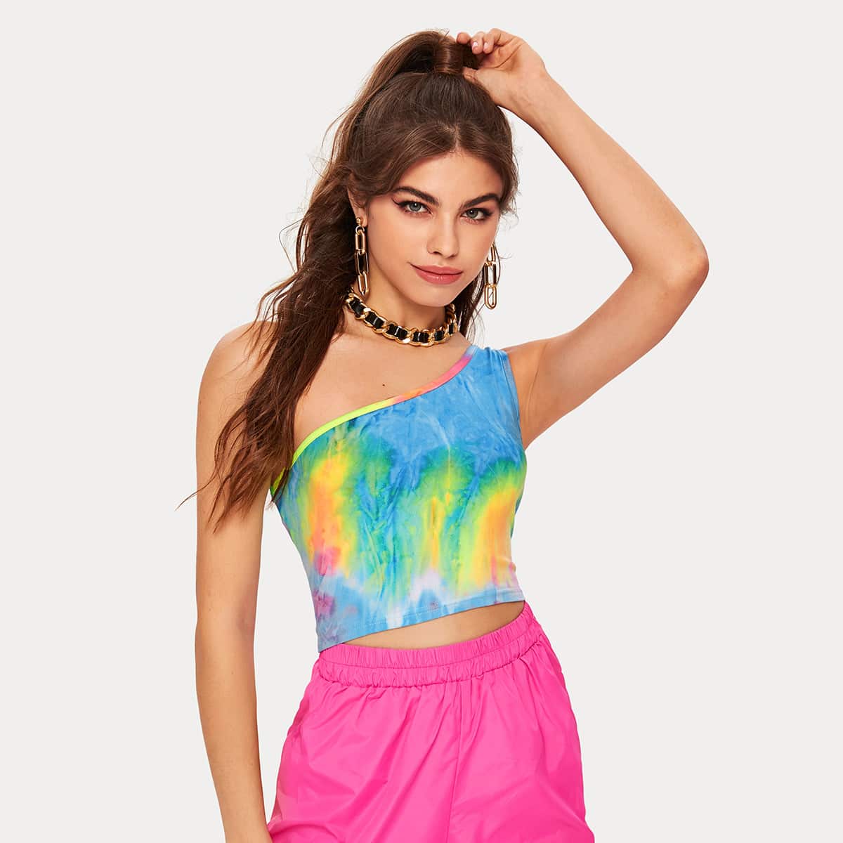 

Tie Dye One Shoulder Crop Top, Multicolor
