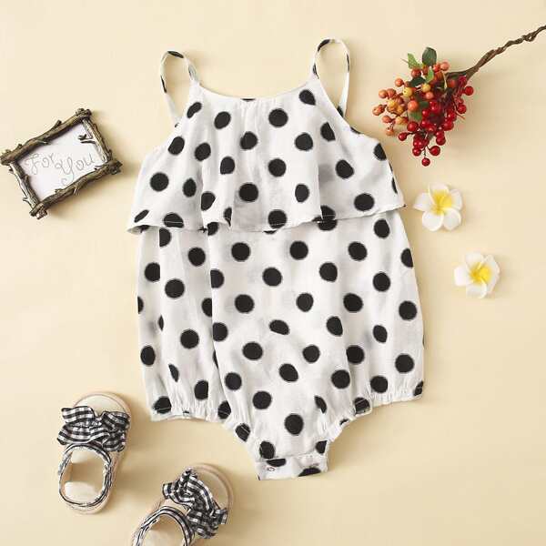 

Baby Girl Polka Dot Bow Back Cami Bodysuit, White