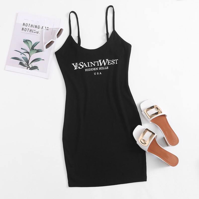 

Letter Graphic Bodycon Dress, Black