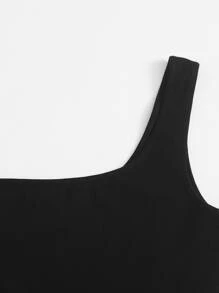 SHEIN EZwear One Shoulder Crop Top & Cycling Shorts Set - Black - View 3