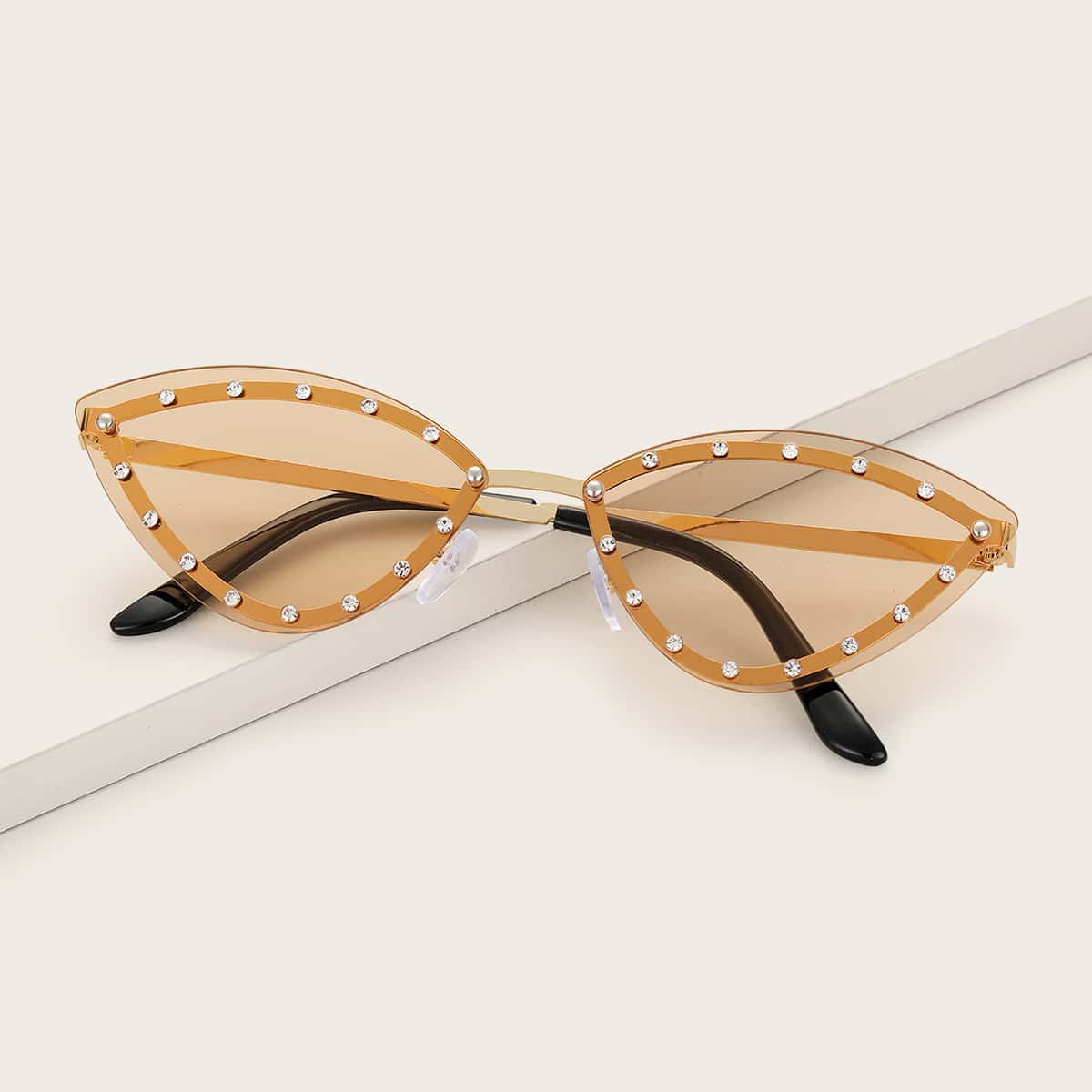 

Rimless Rhinestone Engraved Sunglasses, Orange