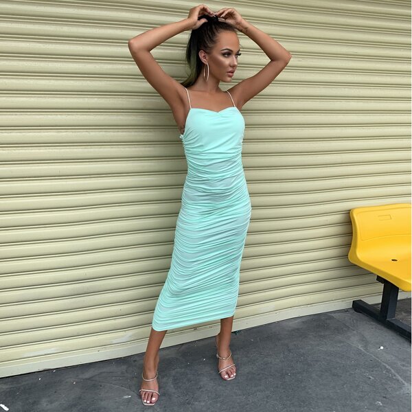 

Zip Back Ruched Bodycon Dress, Mint blue