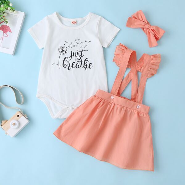 

Baby Girl Letter Graphic Bodysuit & Pinafore Skirt & Headband, Multicolor