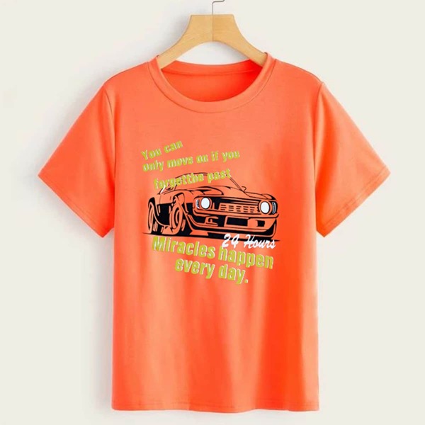 

Car And Slogan Graphic Tee, Orange