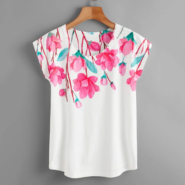 

Plus Floral Print Tee, White