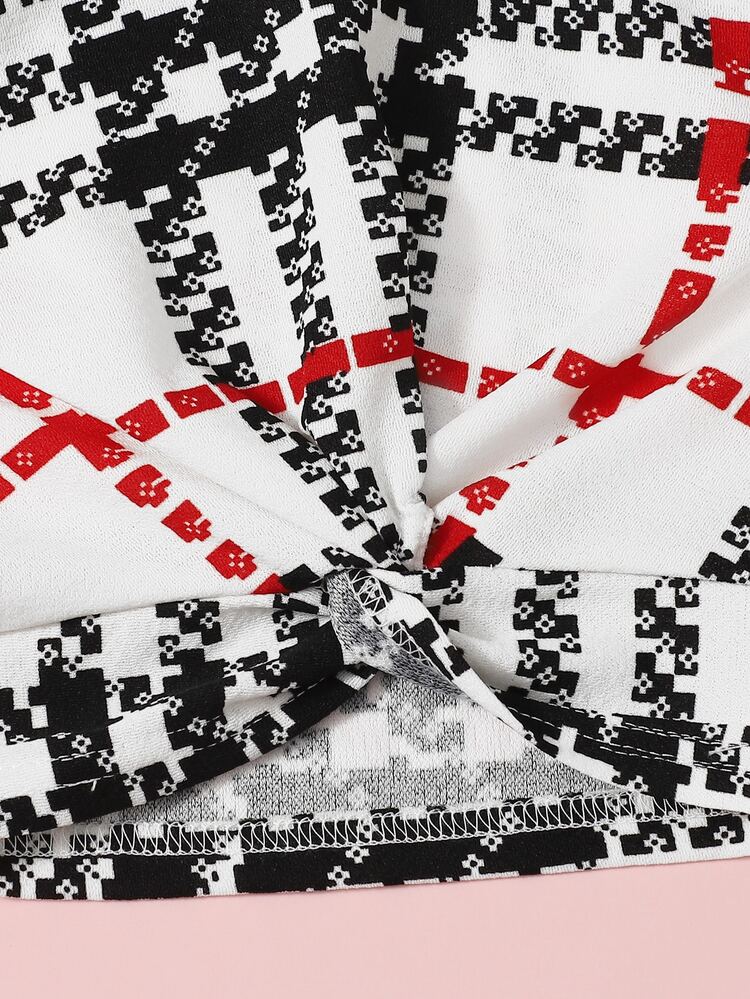 SHEIN Girls Twist Front Plaid Top & Skirt Set - White - View 3