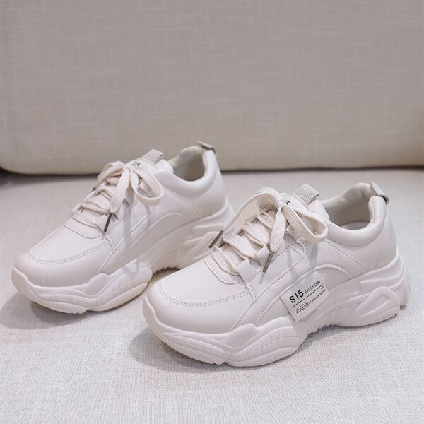 

Lace-up Front Low Top Chunky Sneakers, Beige