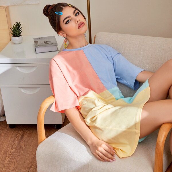 

Cut And Sew Panel Tee Dress, Multicolor