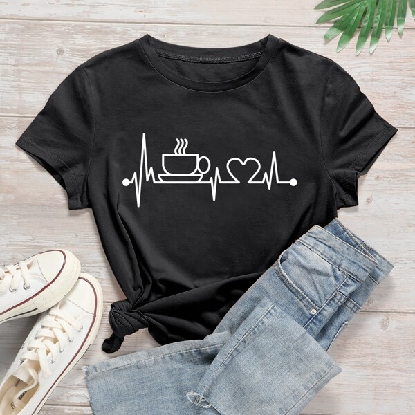 

Plus Coffee & Heart Graphic Short Sleeve Tee, Black